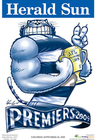 2009 Mark Knight Premiership Poster - Geelong Block Mounted